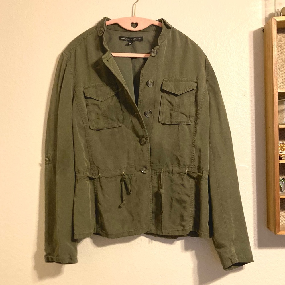 White House Black Market earth green military style coat